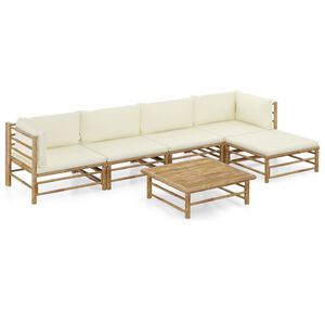 vidaXL 6-tlg. Garten-Lounge-Set mit Cremewei&szlig;en Kissen Bambus