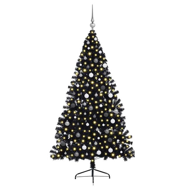 vidaXL K&uuml;nstlicher vorbeleuchteter Weihnachtsbaum Schwarz 210 cm PVC