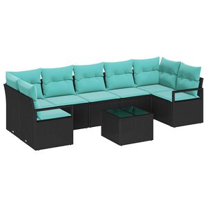 vidaXL Sofa Set 8 pcs Schwarz und T&uuml;rkis Poly-Rattan