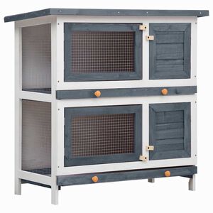 vidaXL Kaninchenstall 4 T&uuml;ren Grau Holz