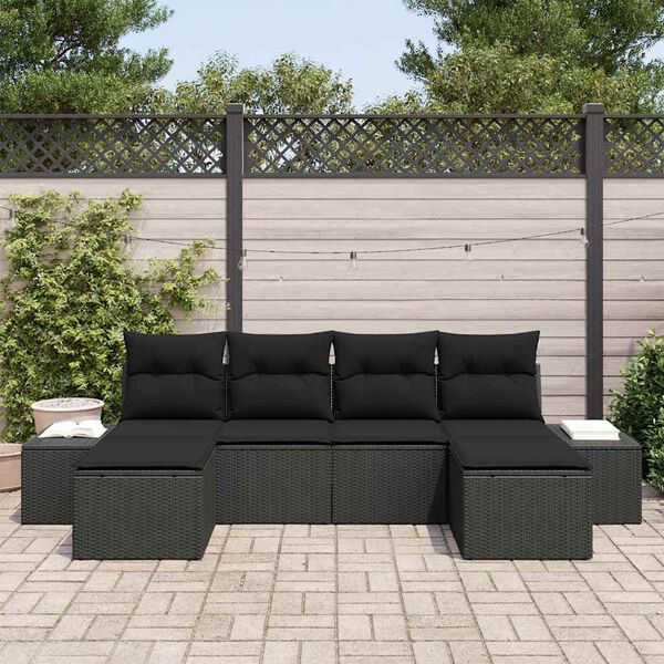 vidaXL Garten-Sofa-Set mit Kissen 4 pcs Schwarz Poly-Rattan