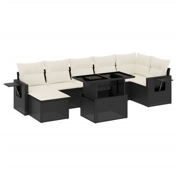 vidaXL 8-tlg. Garten-Sofagarnitur mit Kissen Schwarz Poly Rattan