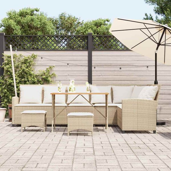 vidaXL 4-tlg. Garten-Sofagarnitur mit Kissen L-Form Beige Poly Rattan