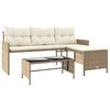vidaXL Gartensofa in L-Form mit Tisch und Kissen Beige Poly Rattan