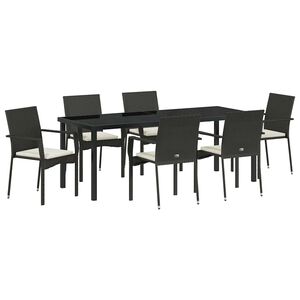 vidaXL Garten Essgruppe mit Kissen 7 pcs Schwarz Poly-Rattan