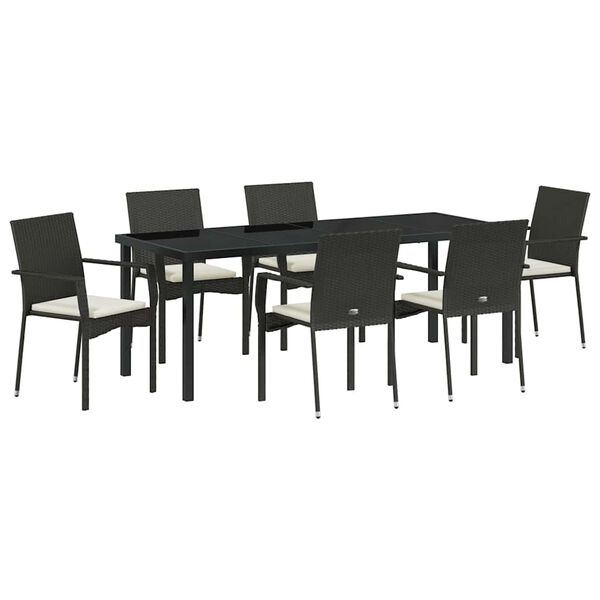 vidaXL Garten Essgruppe mit Kissen 7 pcs Schwarz Poly-Rattan