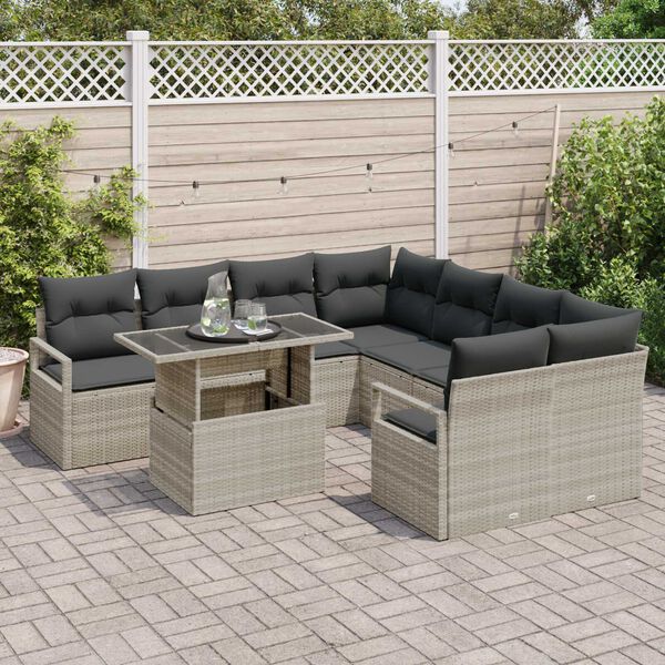 vidaXL Garten-Sofa-Set mit Speicher 9 pcs Hellgrau Poly Rattan