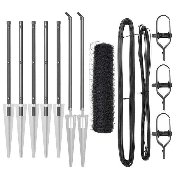 vidaXL Zaunpfosten Grau 10 x 0,6 m (50 mm Maschen) Stahl und PVC