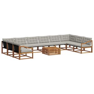 vidaXL Outdoor-Sofagarnitur mit Kissen 11 pcs Nat&uuml;rlich und Hellgrau