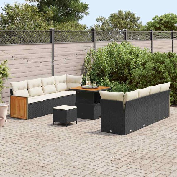 vidaXL Gartensofa-set mit Kissen 12 pcs Schwarz und Creme Poly-Rattan