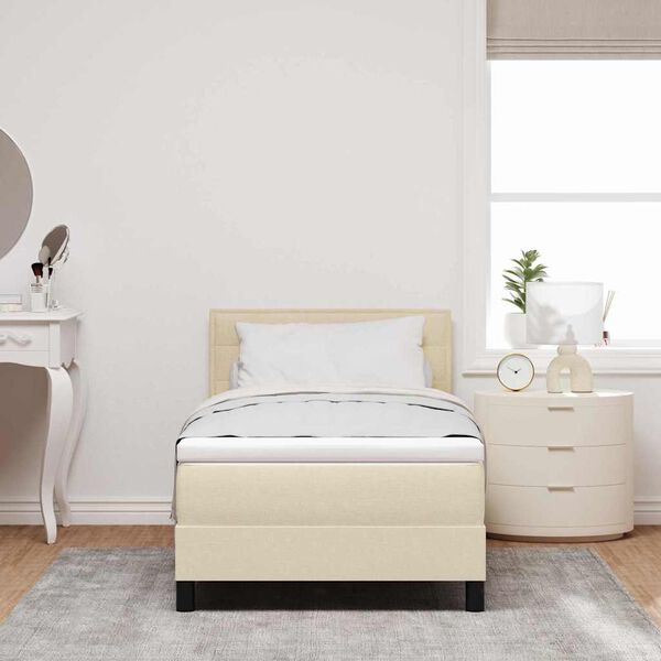 vidaXL Boxspringbett mit Matratze mit Kopfteil Creme 90 x 190 cm Stoff