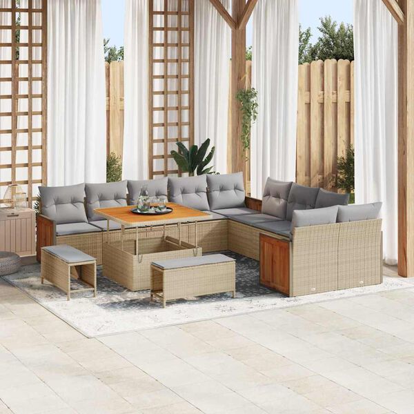 vidaXL Garten-Sofa-Set mit Kissen 13 pcs Beige und Hellgrau