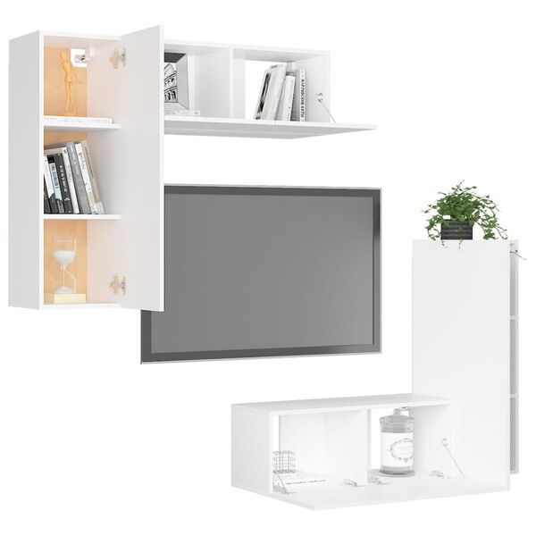 vidaXL 4-tlg. TV-Schrank-Set Wei&szlig; Holzwerkstoff
