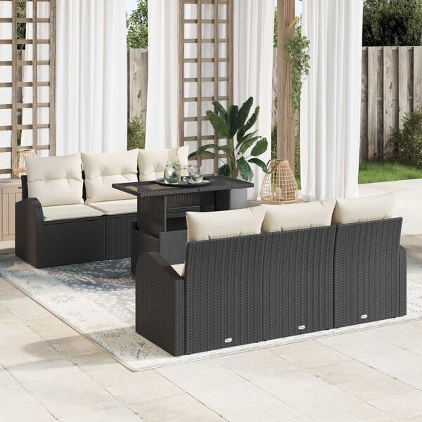 vidaXL Garten-Sofa-Set 7 pcs Schwarz 100 x 55 x 73 cm Poly Rattan