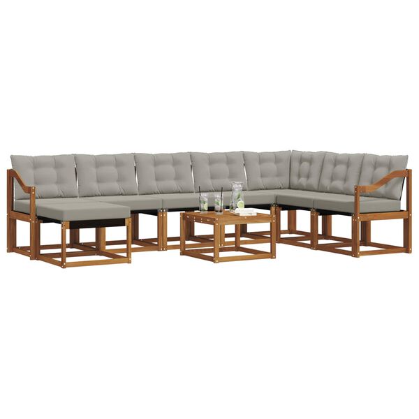 vidaXL Outdoor-Sofagarnitur mit Kissen 9 pcs Nat&uuml;rlich und Hellgrau