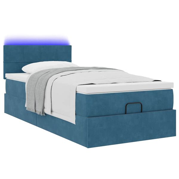 vidaXL Ottoman-Bett mit Matratze & LEDs Dunkelblau 100x200 cm Samt