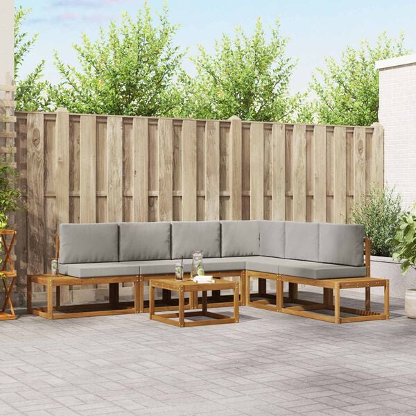 vidaXL Outdoor-Sofagarnitur mit Kissen 7 St&uuml;ck Nat&uuml;rlich und Hellgrau