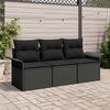 vidaXL Sofa Set mit Kissen 3 pcs Schwarz Poly-Rattan