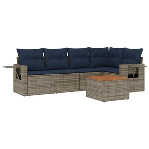 vidaXL 6-teiliges Gartensofa-Set mit Kissen, grau, Polyrattan