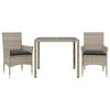 vidaXL 3-tlg. Garten-Essgruppe mit Kissen Hellgrau Poly Rattan Glas