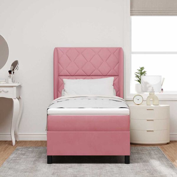 vidaXL Boxspringbett mit Matratze Rosa 200 x 100 cm Polyester