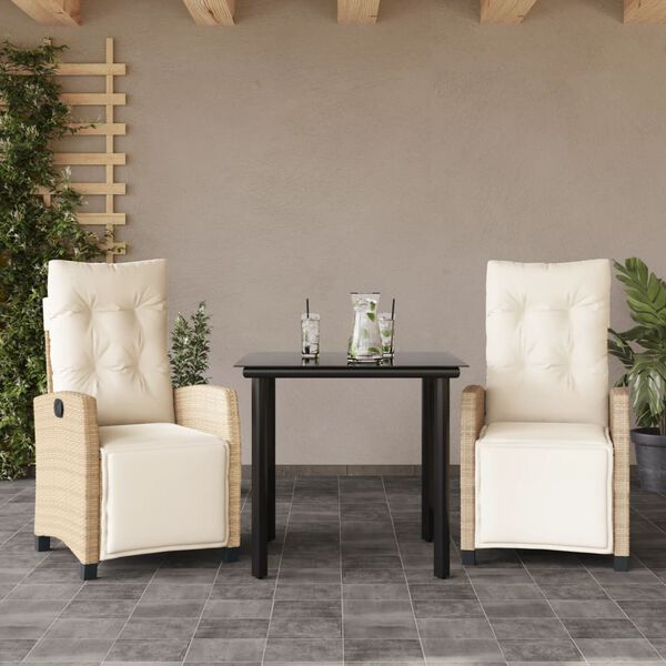 vidaXL 3-tlg. Garten-Essgruppe mit Kissen Beige Poly Rattan