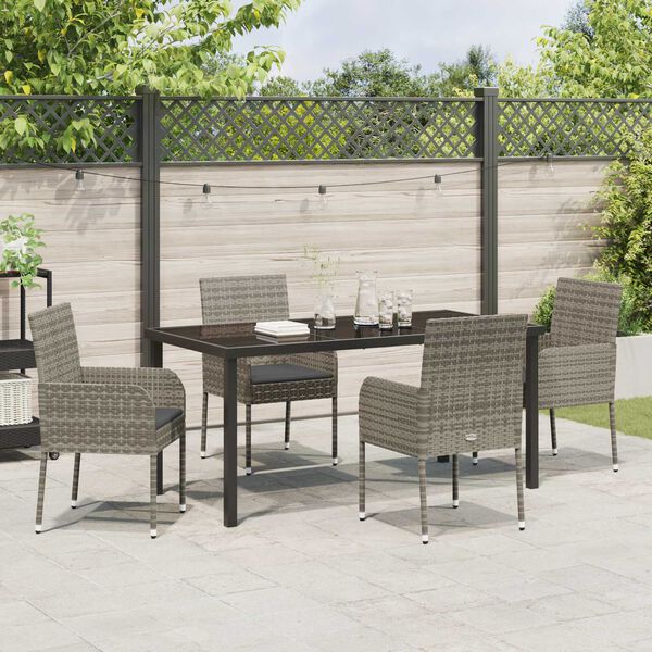 vidaXL Garten Essgruppe mit Kissen 5 pcs Grau Poly-Rattan