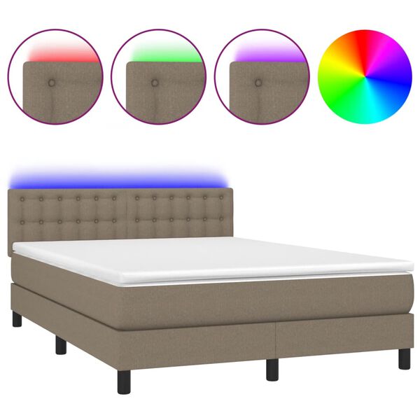 vidaXL Boxspringbett mit Matratze & LED Taupe 140x190 cm Stoff