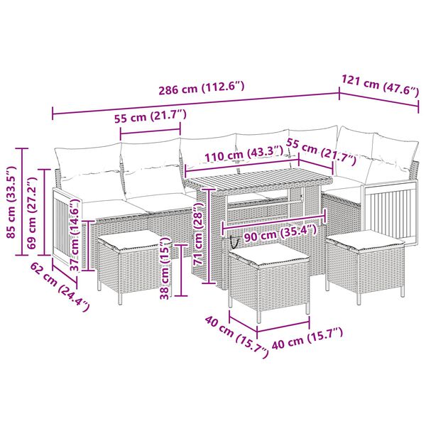 vidaXL Garten-Sofa-Set mit Kissen 10 pcs Schwarz