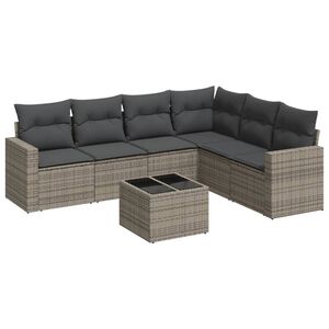 vidaXL 7-tlg. Garten-Sofagarnitur mit Kissen Grau Poly Rattan