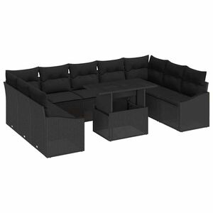 vidaXL Garten-Sofa-Set mit Kissen mit Speicher 10 pcs Schwarz