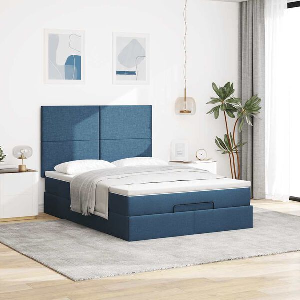 vidaXL Ottoman-Bett mit Matratze & LEDs Blau 140x190 cm Stoff