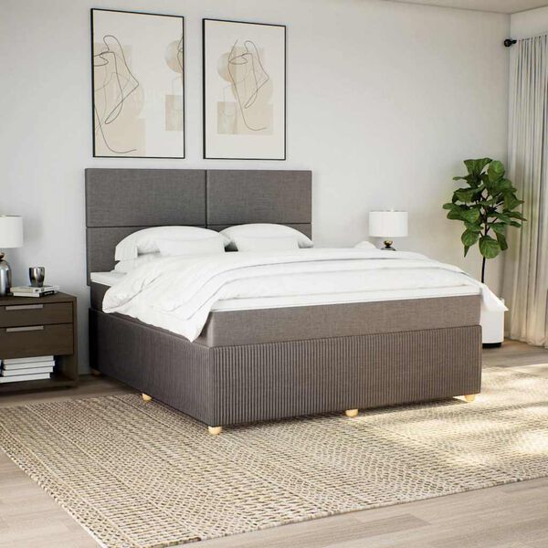 vidaXL Boxspringbett mit Matratze Taupe 180x200 cm Stoff
