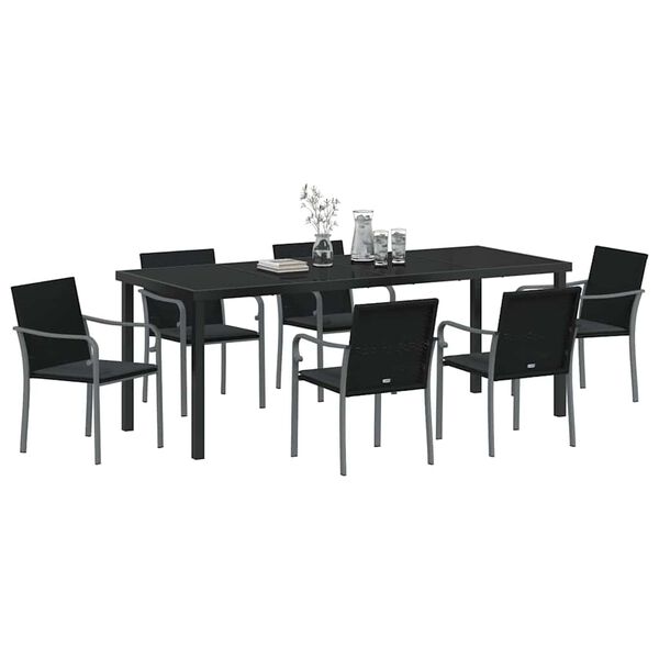 vidaXL Garten Essgruppe 7 pcs Schwarz und Grau PE-Rattan