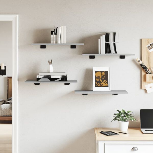 vidaXL Wandregale 4 Stk. Grau Sonoma 60x30x1,5 cm Holzwerkstoff