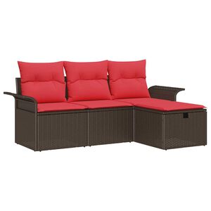 vidaXL Gartensofa-set 4 stk. Braun und Rot Poly-Rattan