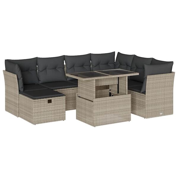 vidaXL 8-tlg. Garten-Sofagarnitur mit Kissen Hellgrau Poly Rattan