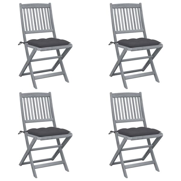 vidaXL Klappbare Gartenst&uuml;hle 4 Stk. mit Kissen Massivholz Akazie