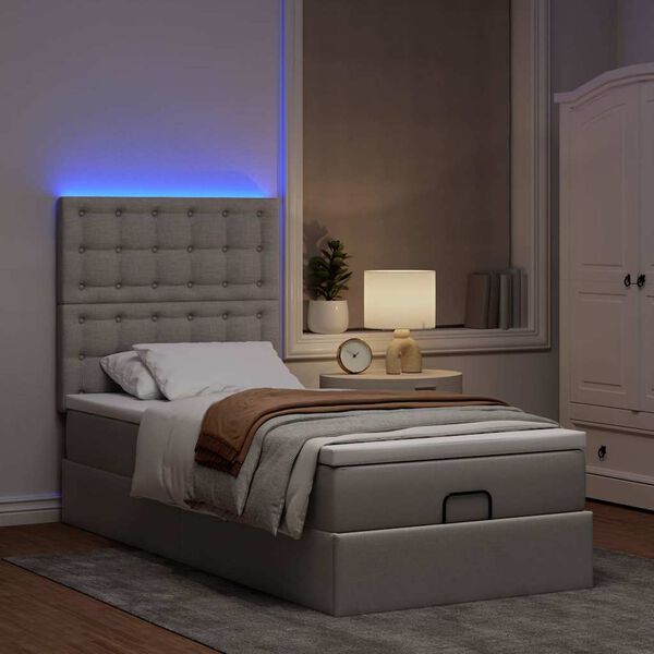 vidaXL Ottoman-Bett mit Matratze & LEDs Taupe 90x190 cm Stoff