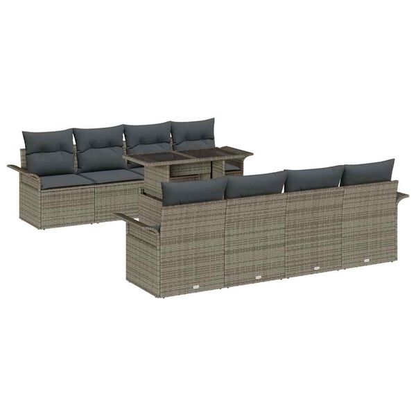 vidaXL Gartensofa-set mit Kissen mit Speicher 9 pcs Grau Poly Rattan