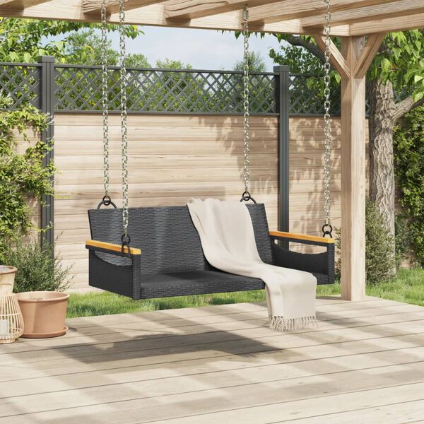 vidaXL Hängebank Schwarz 109x62x40 cm Poly Rattan