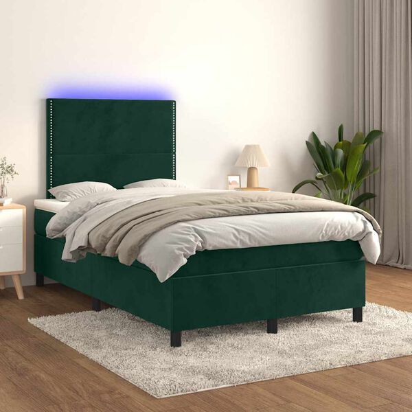 vidaXL Boxspringbett mit Matratze & LED Dunkelgr&uuml;n 120x200 cm Samt