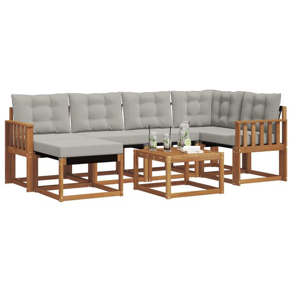 vidaXL Outdoor-Sofagarnitur mit Kissen 7 pcs Nat&uuml;rlich und Hellgrau