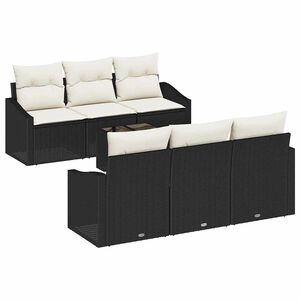 vidaXL Sofa Set mit Kissen 7 pcs Schwarz und Creme Poly-Rattan