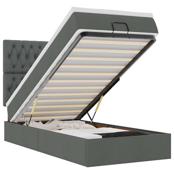 vidaXL Ottoman-Bett mit Matratze & LEDs Dunkelgrau 90x190 cm Stoff