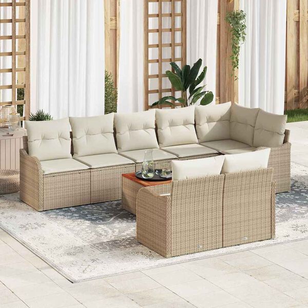 vidaXL Gartensofa-set mit Kissen 9 pcs Beige Poly-Rattan