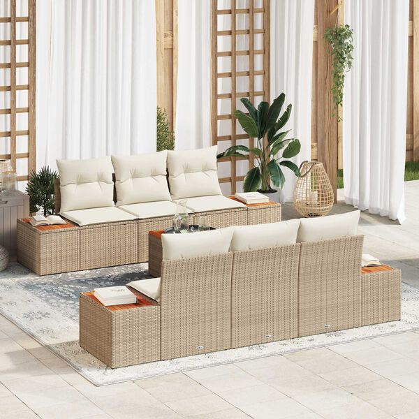 vidaXL Garten-Sofa-Set mit Kissen mit Speicher 7 pcs Beige Poly Rattan