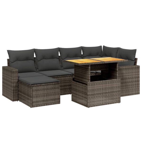 vidaXL 7-tlg. Garten-Sofagarnitur mit Kissen Grau Poly Rattan