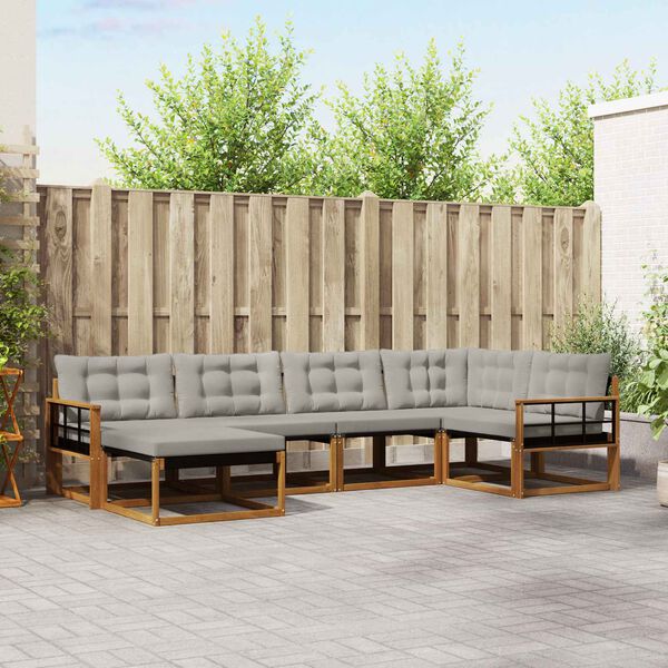 vidaXL Outdoor-Sofagarnitur mit Kissen 6 pcs Nat&uuml;rlich und Hellgrau