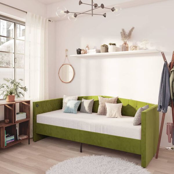 vidaXL Tagesbett mit Matratze USB Hellgr&uuml;n Samt 90x200 cm